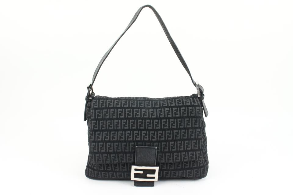 Fendi Black Monogram FF Zucchino Mama Baguette Shoulder bag 84f418s