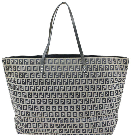 Fendi Navy x Grey Monogram FF Zucca Roll Shopper Tote Bag 60f414s