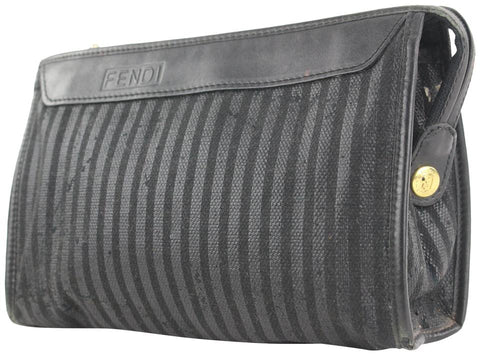 Fendi Black Pequin Stripe Cosemtic Pouch Make Up Case 54ff115