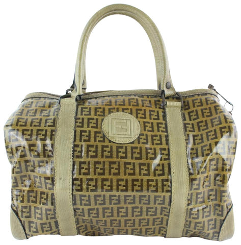 Fendi Brown Crystal Canvas Monogram FF Zucca Boston Duffle Bag 232855