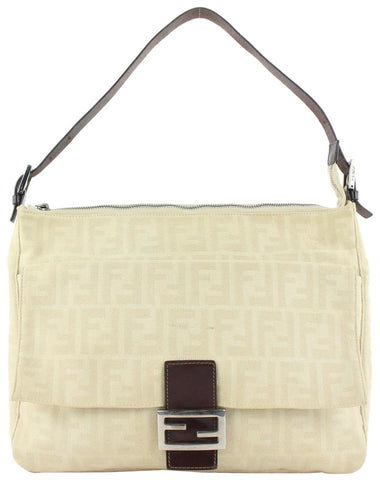 Fendi Ivory Zucca Mamma FF Monogram Baguette Zip Shoulder Flap Bag 50ff423