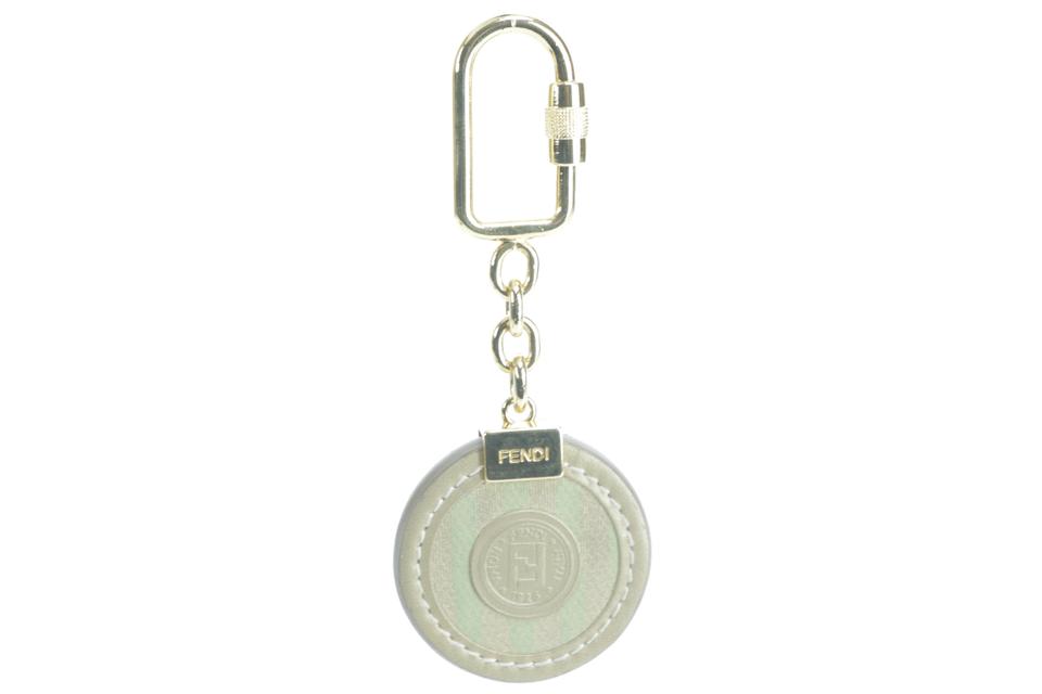 Fendi Regimental Keychain FF Logo Zucca Green Grey Charm Pendant 10FK0121