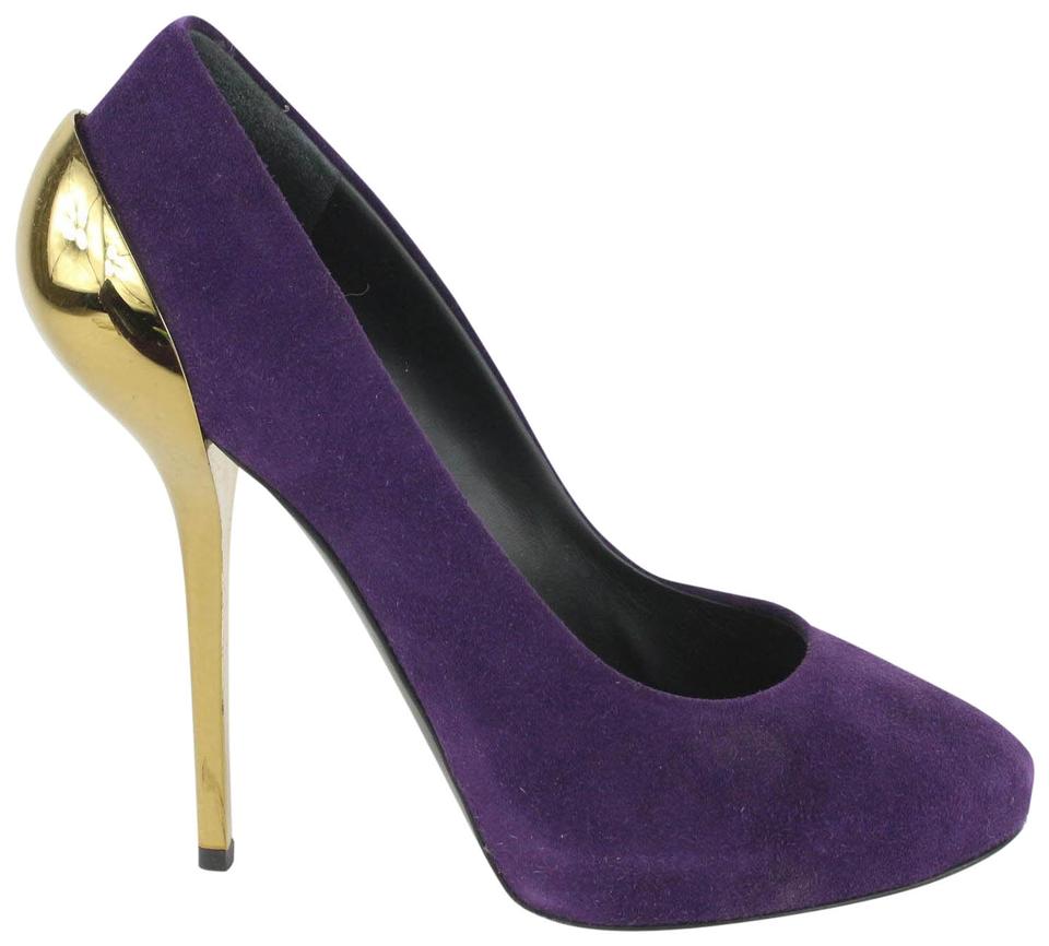 Giuseppe Zanotti Women's 39.5 Purple Suede x Gold Nana Heels 1116gz45