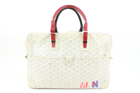 Goyard White Chevron Ambassade MM Briefcase Business Bag 12gy222s