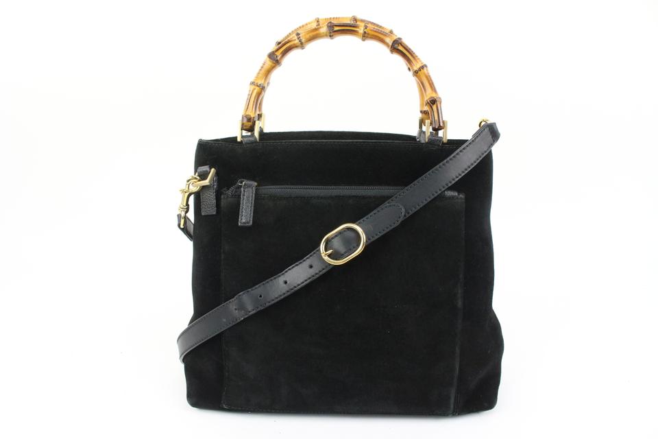 Gucci Black Suede Bamboo Tote 2way Crossbody Bag 62gz421s