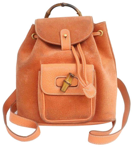 Gucci Orange Suede Bamboo Mini Backpack 855719