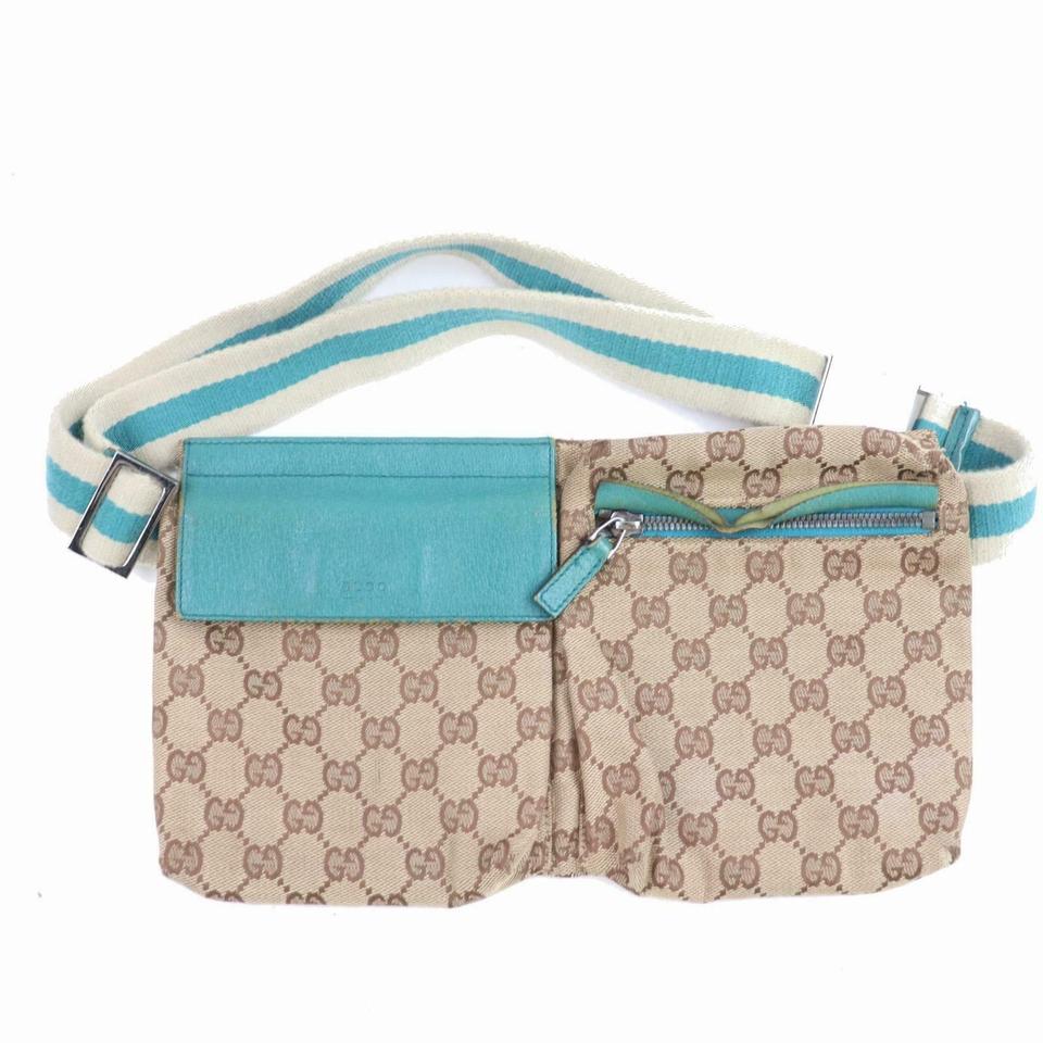 Gucci Turquoise Web Monogram GG Belt Bag Fanny Pack Waist Pouch 871507