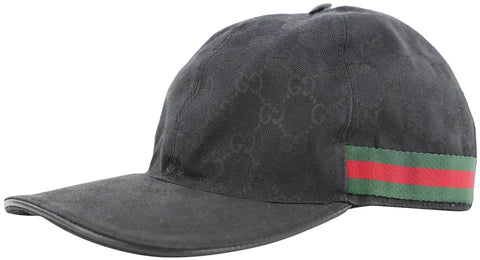 Gucci Size L Black Monogram GG Sherry Web Baseball Cap Hat 251ggs212