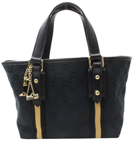 Gucci Black x Beige Web Monogram GG Jolicoeur Charm Tote 70g38s