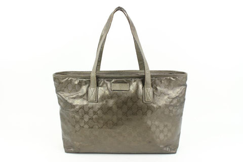 Gucci Pewter Silver Imprime Monogram Medium Zippered Shopping Tote 12g419s