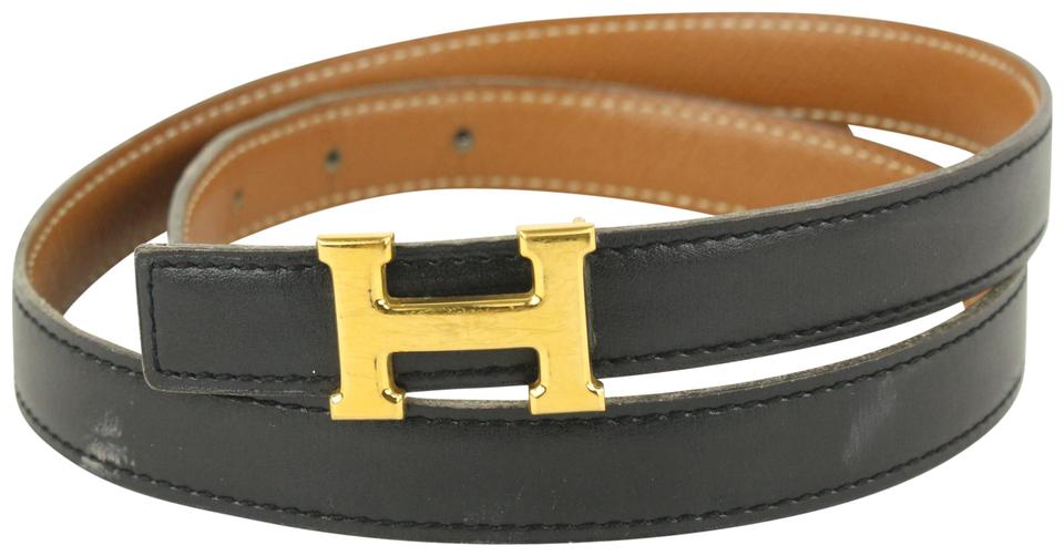 Hermès 18mm Reversible Black x Brown x Gold H Logo Thin Belt Kit 930h17