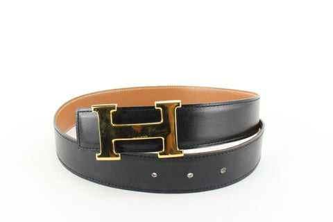 Hermès 32mm Black x Brown Reversible H Logo Belt Kit 93h719s