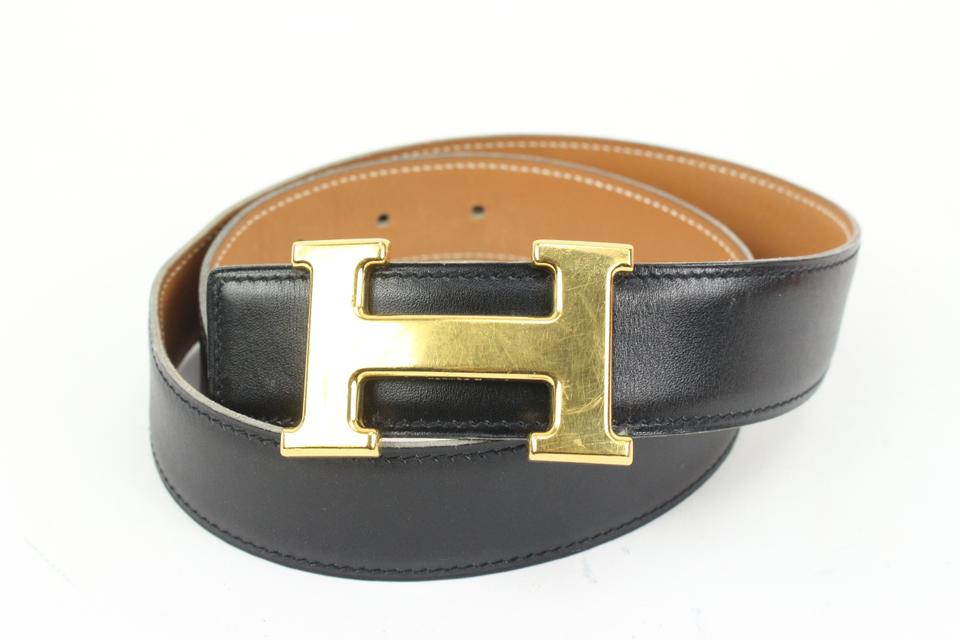 Hermès Black x Brown x Gold 32mm Reversible H Logo Belt Kit s331h52