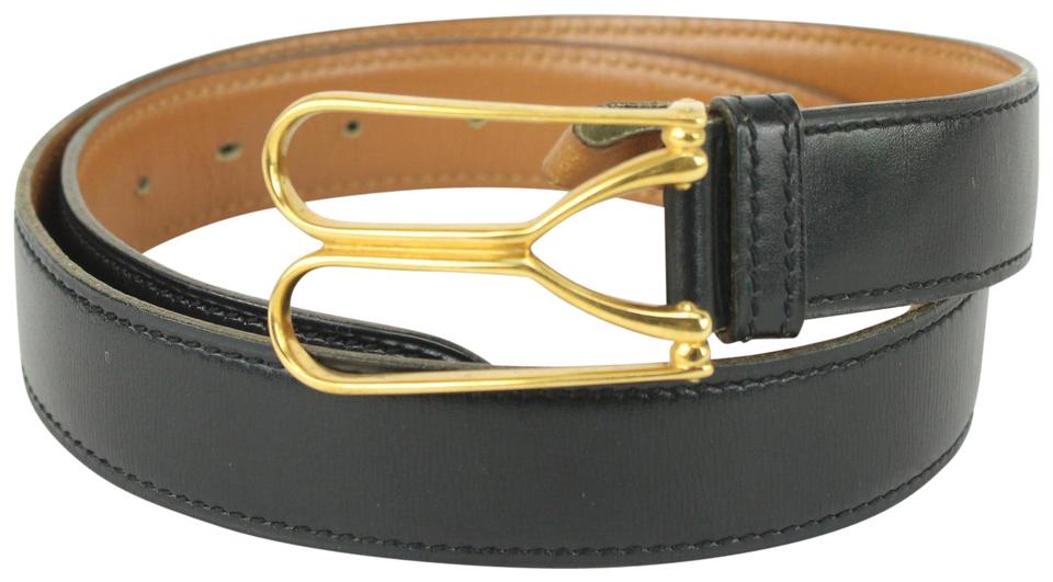 Hermès Black x Gold Wishbone Horseshoe Belt 823her26