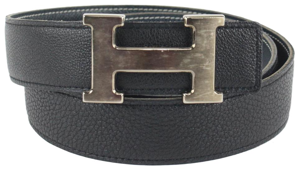 Hermès 32mm Reversible H Logo Belt Kit Matte Silver Black x Navy Blue 114h47