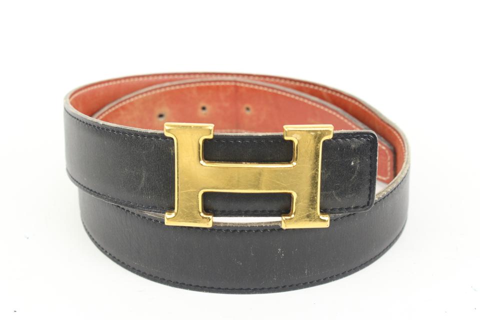 Hermès Black x Gold 32mm Reversible H Logo Belt Kit 50h421s