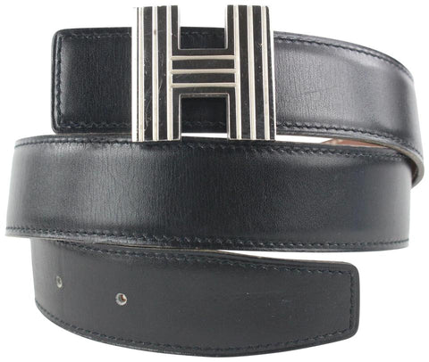 Hermès Black x Silver Reversible Cadena H Belt Kit 863her49