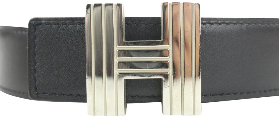 Hermès Black x Silver Reversible H Logo Cadena Belt Kit 852633