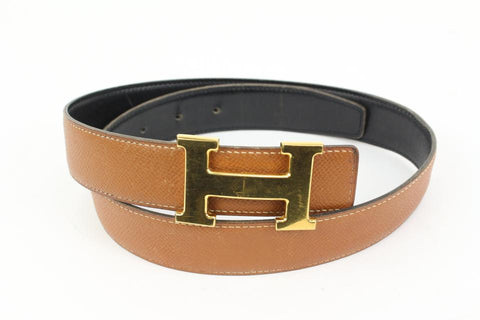 Hermès Brown x Black 32mm Reversible H Logo Belt Kit 55h325s