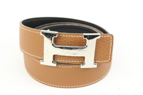 Hermès Size 85 Brown x Black x Silver 32mm Reversible H Logo Belt Kit 74h418s