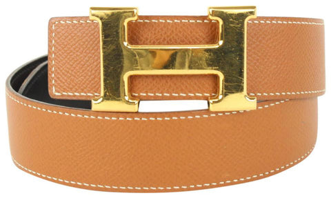 Hermès 32mm Reversible H Logo Belt Kit Brown x Black x Gold 1H96a