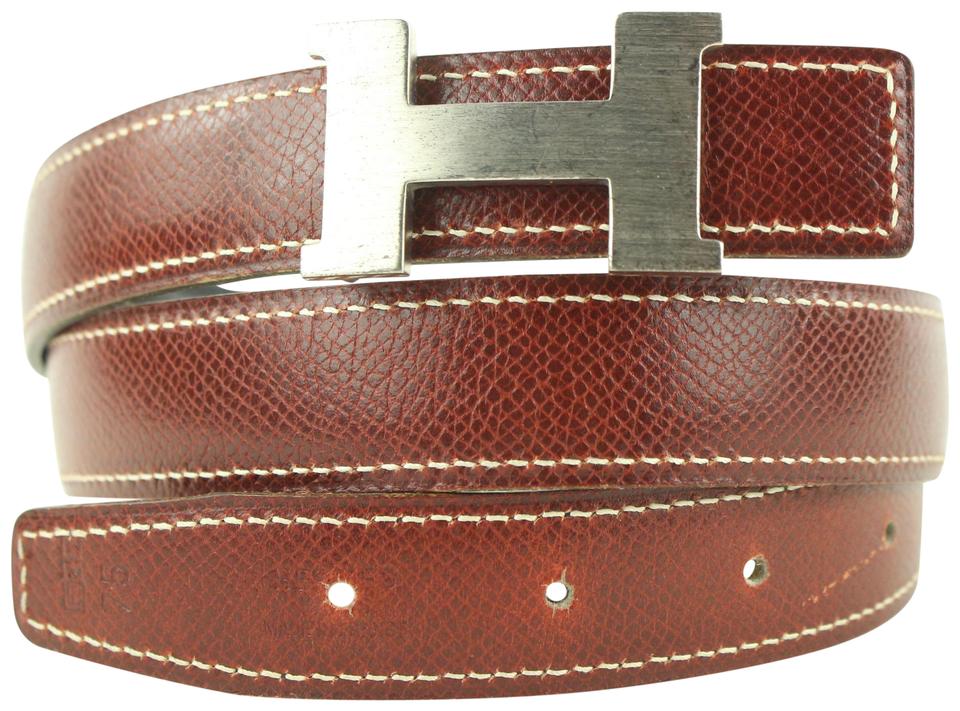 Hermès Burgundy x Black 24mm Reversible H Logo Belt Kit Matte Silver 408h528