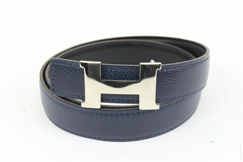 Hermès Navy x Black x Silver 24mm Reversible H Logo Belt Kit  1h425s