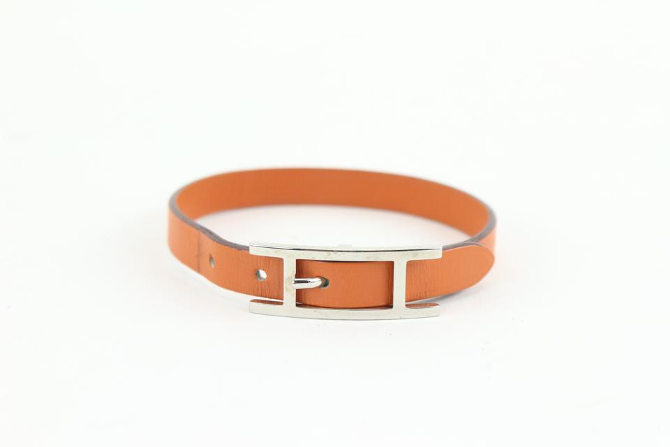 Hermès Orange Leather Silver H Api Bracelet 16h23