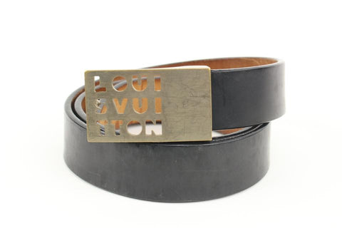 Louis Vuitton 90/36 Black x Silver Outline LV Shadow Belt 52lv218s