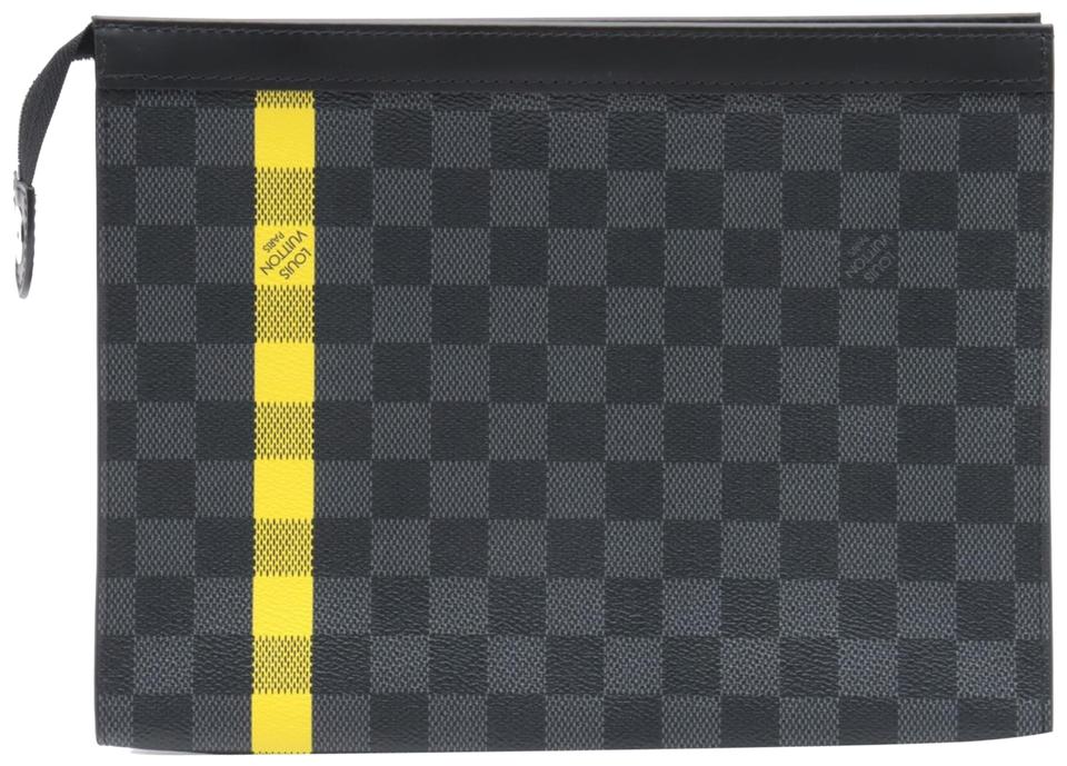 Louis Vuitton Damier Graphite Pochette Voyage MM Zip Clutch Yellow Stripe 862045