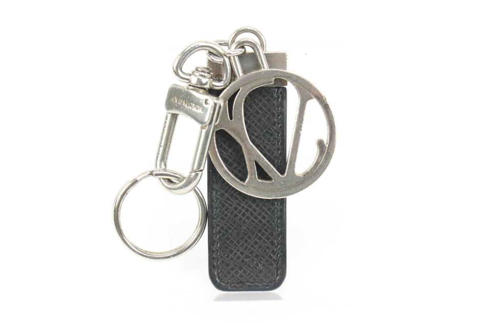 Louis Vuitton Black Taiga Leather Silver Logo Keychain Bag Charm Pendant 3lk412s