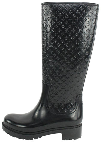 Louis Vuitton Women's 36 Black Rubber Rainboots Tall Rain Boots 9L1221