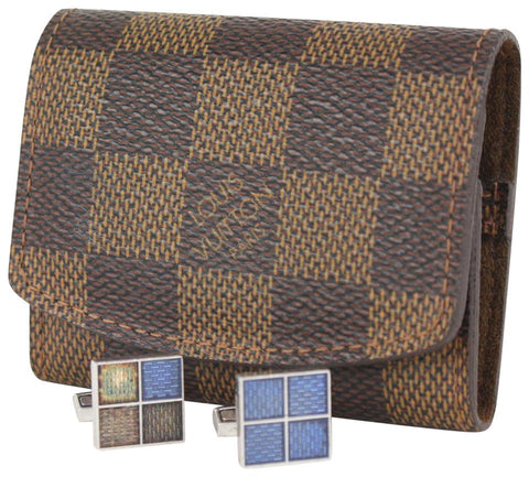 Louis Vuitton Damier Ebene Buton De Manchette Cufflink and Pouch Set 85lvs727