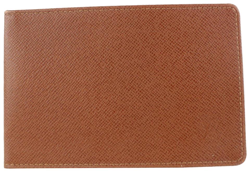 Louis Vuitton Brown Taiga Leather Card Holder ID Wallet case 511lvs68