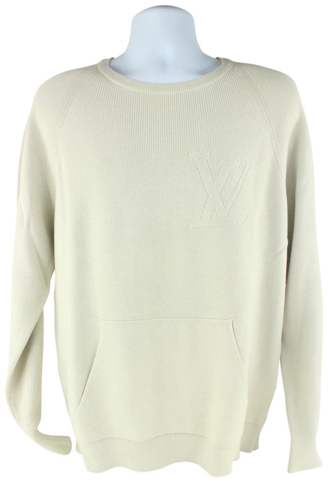 Louis Vuitton Men XL Cream Cable Knit Jumbo LV Logo Initial Sweater Pull Over 121lv4