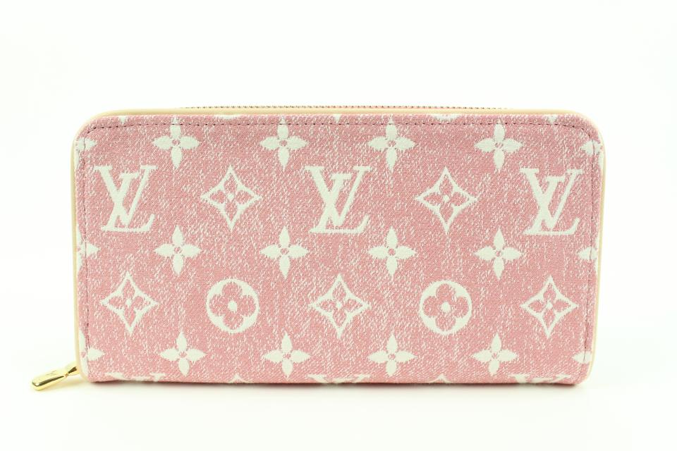 Louis Vuitton Pink Rose Monogram Denim Zippy Wallet Long Zip Around 31lv217s