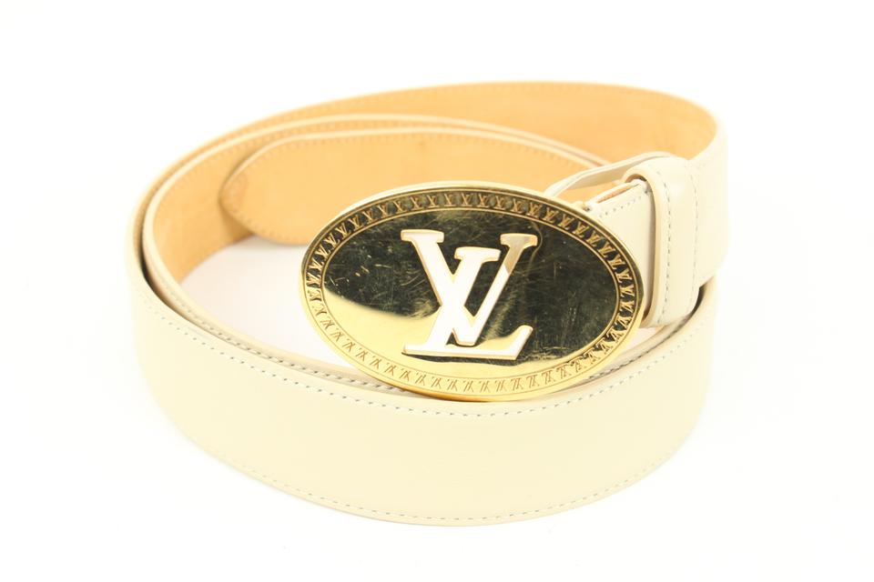 Louis Vuitton 90/36 Ivory x Gold LV Cut Out Initials Belt 71lk328s