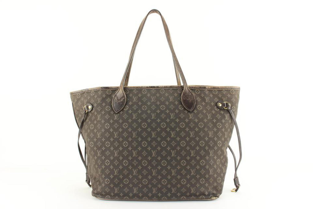 Louis Vuitton Dark Brown Fusain Mini Lin Monogram Idylle Neverfull MM Tote 8lk830s