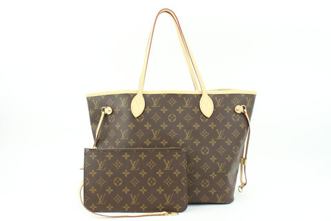 Louis Vuitton Beige x Monogram Neverfull MM Tote with Pouch  43lv128s