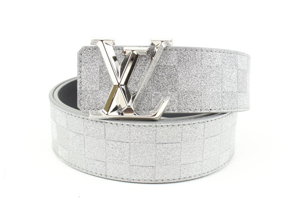 Louis Vuitton Glitter Silver Damier LV Pyramide 40mm Belt 37LV128S