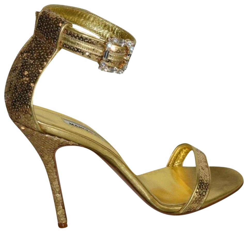 Manolo Blahnik Size 38.5 Eufidabo Chaos Gold Sequin Crystal 13mb49