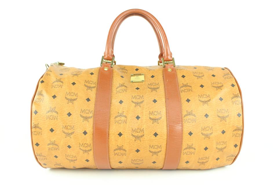 MCM Large Cognac Monogram Visetos Boston Duffle Bag 107m41