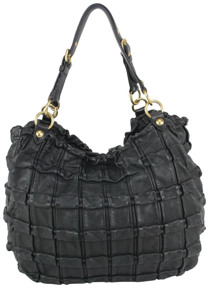 Miu Miu Black Leather Quilted Ruffle Hobo Bag 44miu722