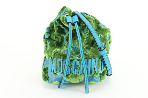 Moschino Green x Blue Corduroy Drawstring Crossbody 5mo830s