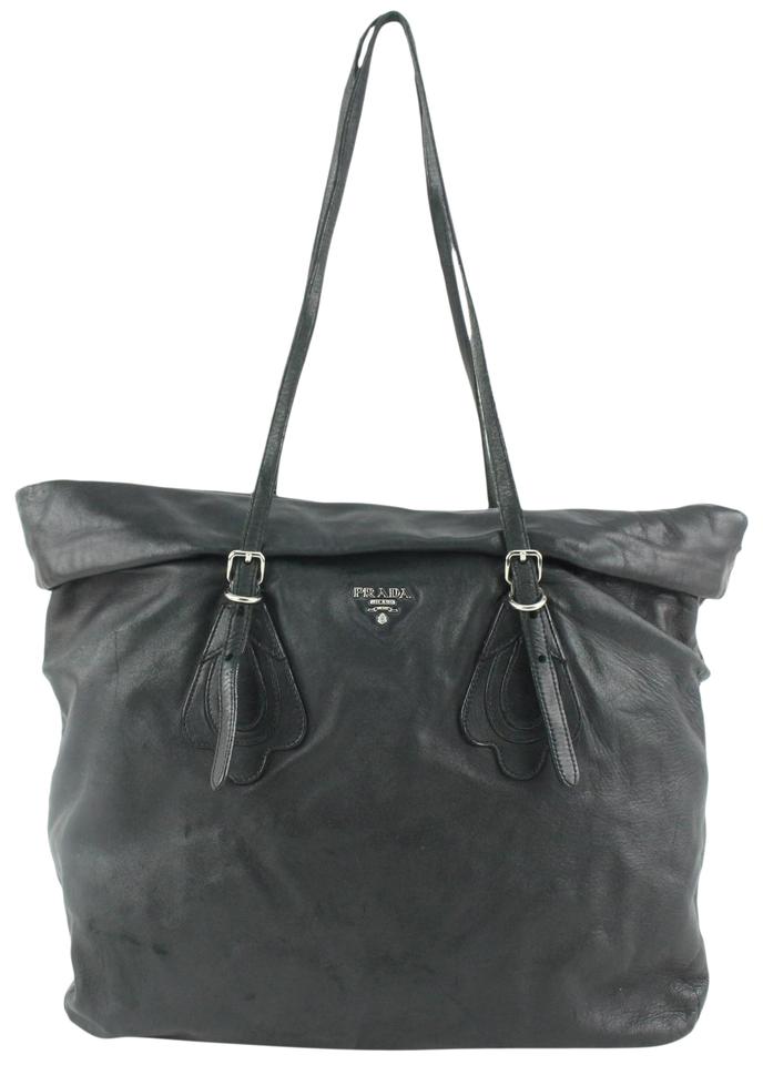 Prada Black Leather Shopper Tote Bag 14p19