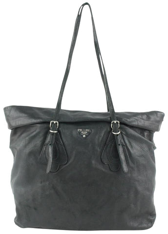 Prada Black Leather Shopper Tote Bag 14p19