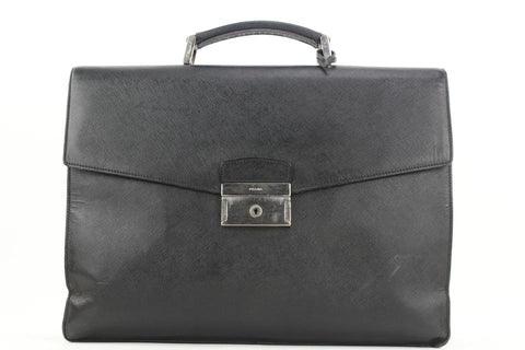 Prada Black Saffiano Briefcase Bag Attache 11pr114