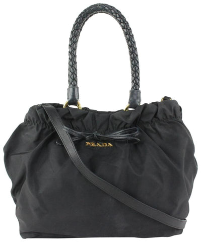 Prada Black Nylon Bowler Tote 913pr23