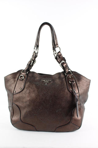 Prada Bronze Leather ChainTote Shoulder Bag 20pr1228