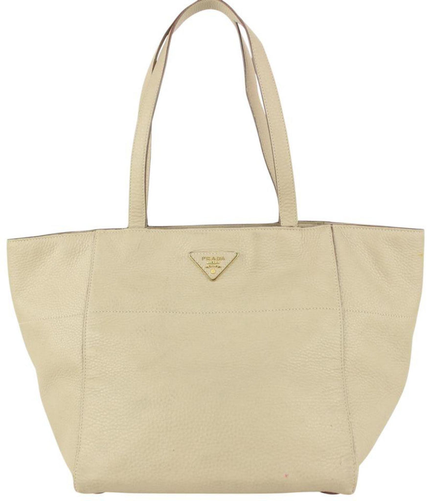 Prada Beige Daino Vitello Leather Shopper Tote Bag 1PR617a